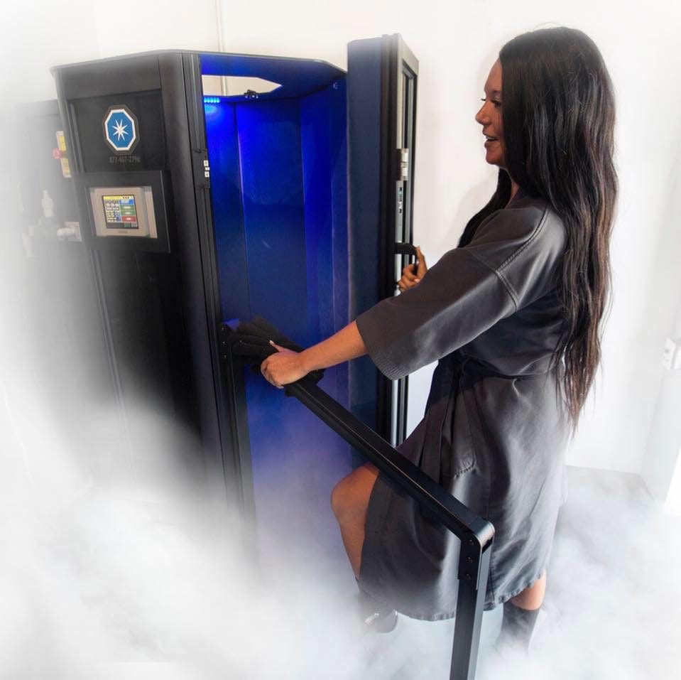 woman starting full body cryotherapy